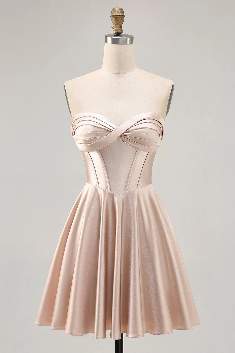 RoselleDress champagne twist strapless corset mini homecoming dress satin a-line party gown
