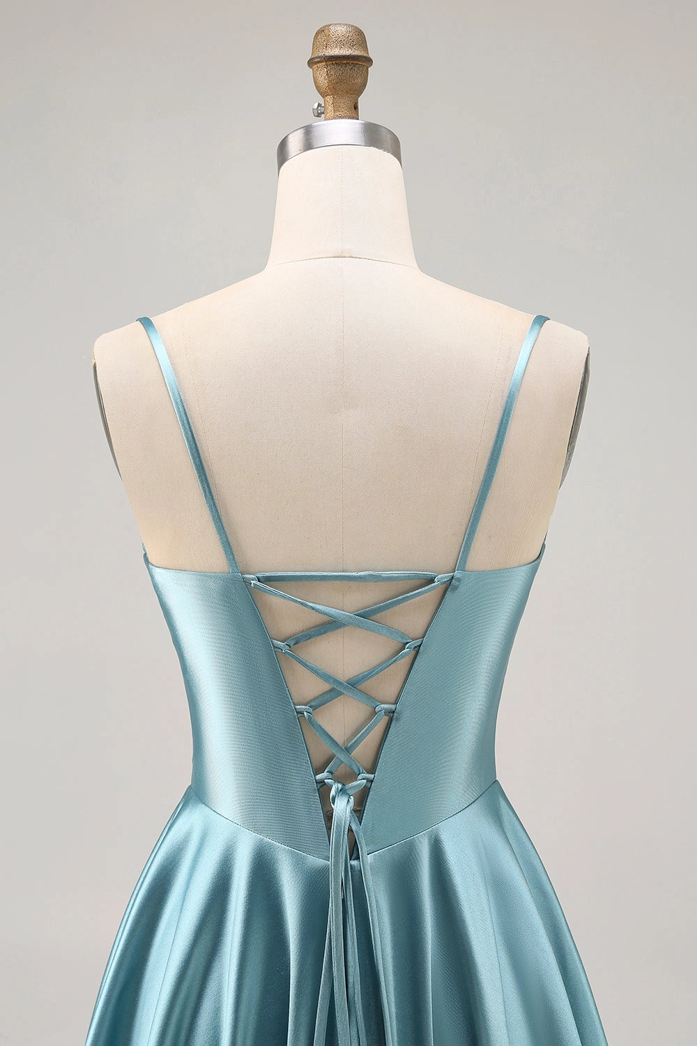 Light Blue A-Line Cowl Spaghetti Strap Lace Up Back Mini Homecoming Dress