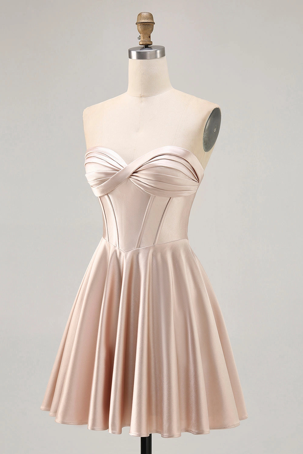 Champagne A-Line Twist Strapless Lace Up Back Mini Homecoming Dress