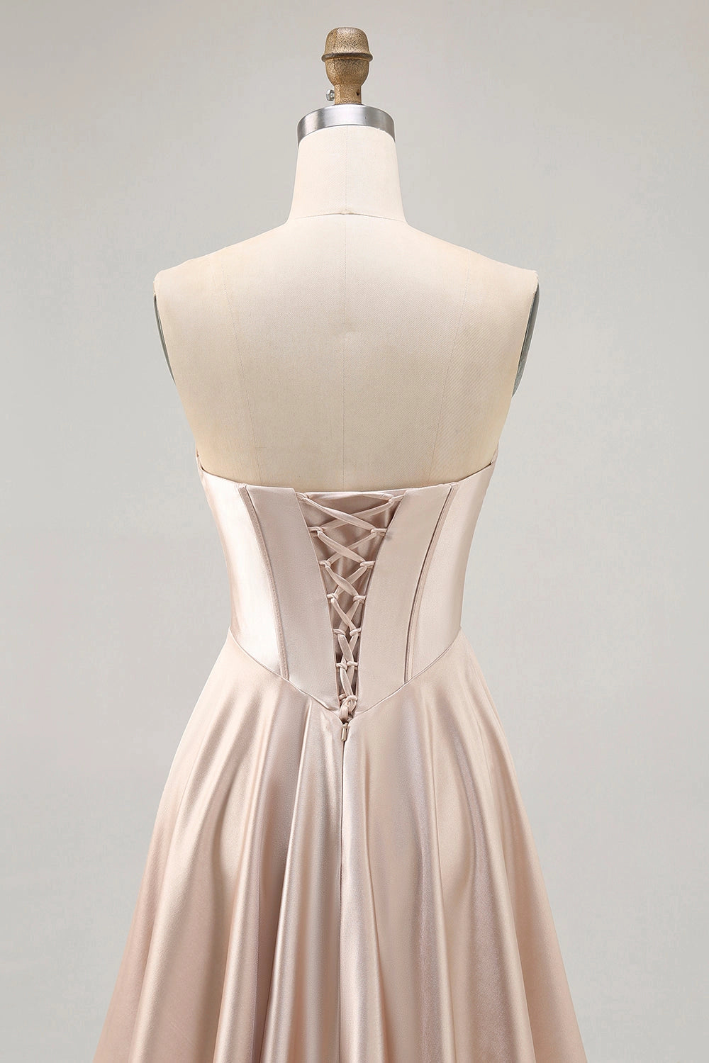 Champagne A-Line Twist Strapless Lace Up Back Mini Homecoming Dress