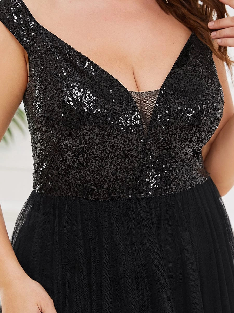 Glamorous A‑Line Off‑The‑Shoulder Cap‑Sleeve V‑Back Floor‑Length Plus Size Prom Dress