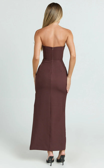 Roselledress sheath formal dress plus size strapless straight back invisible zipper midi prom dress back view