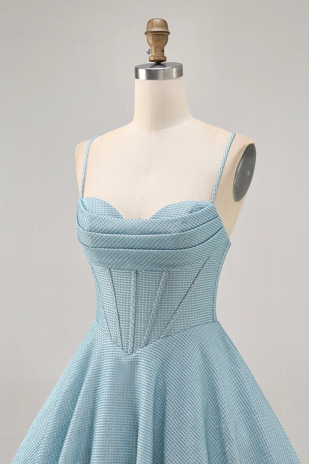 Light Blue A-Line Cowl Spaghetti Strap Lace Up Back Mini Homecoming Dress