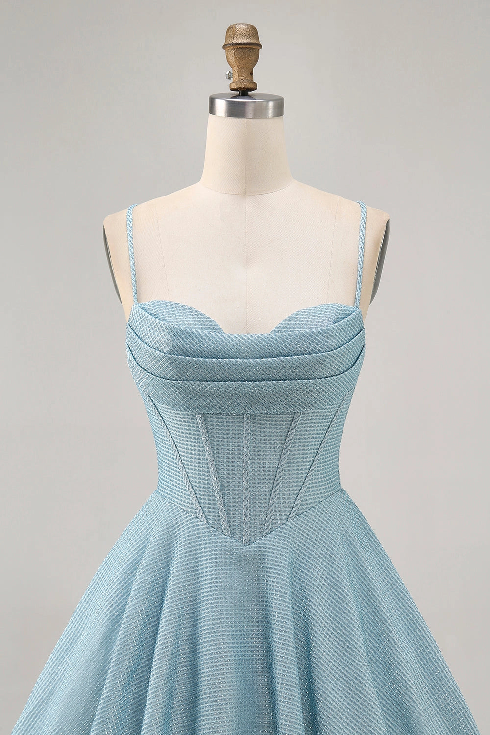 Light Blue A-Line Cowl Spaghetti Strap Lace Up Back Mini Homecoming Dress