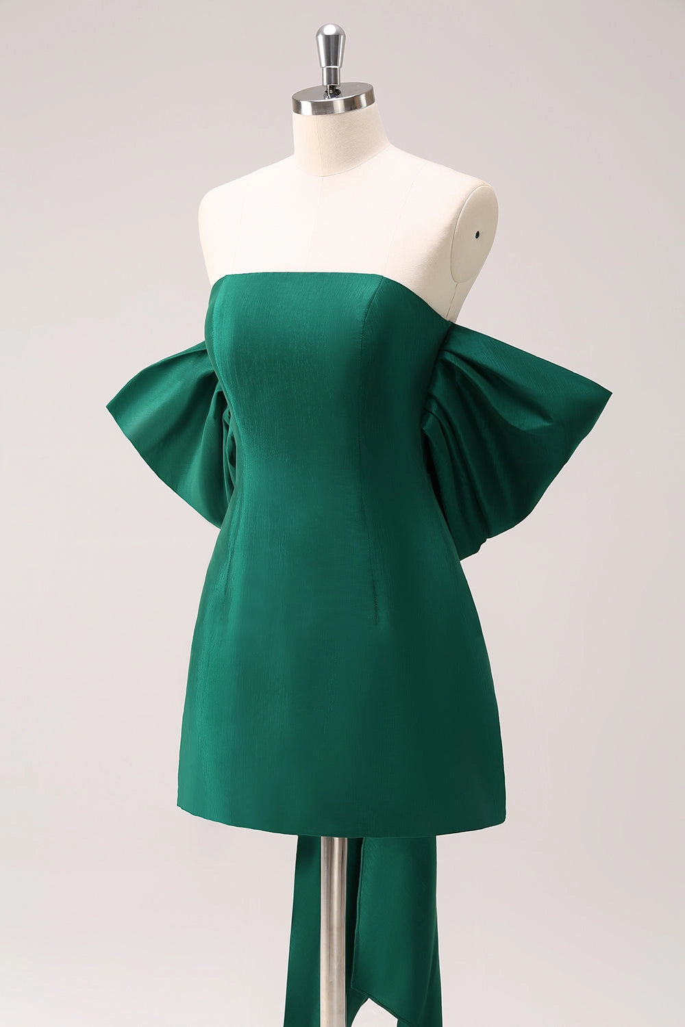 Emerald Green A Line Strapless Off Shoulder Giant Bow Back Mini Homecoming Dress