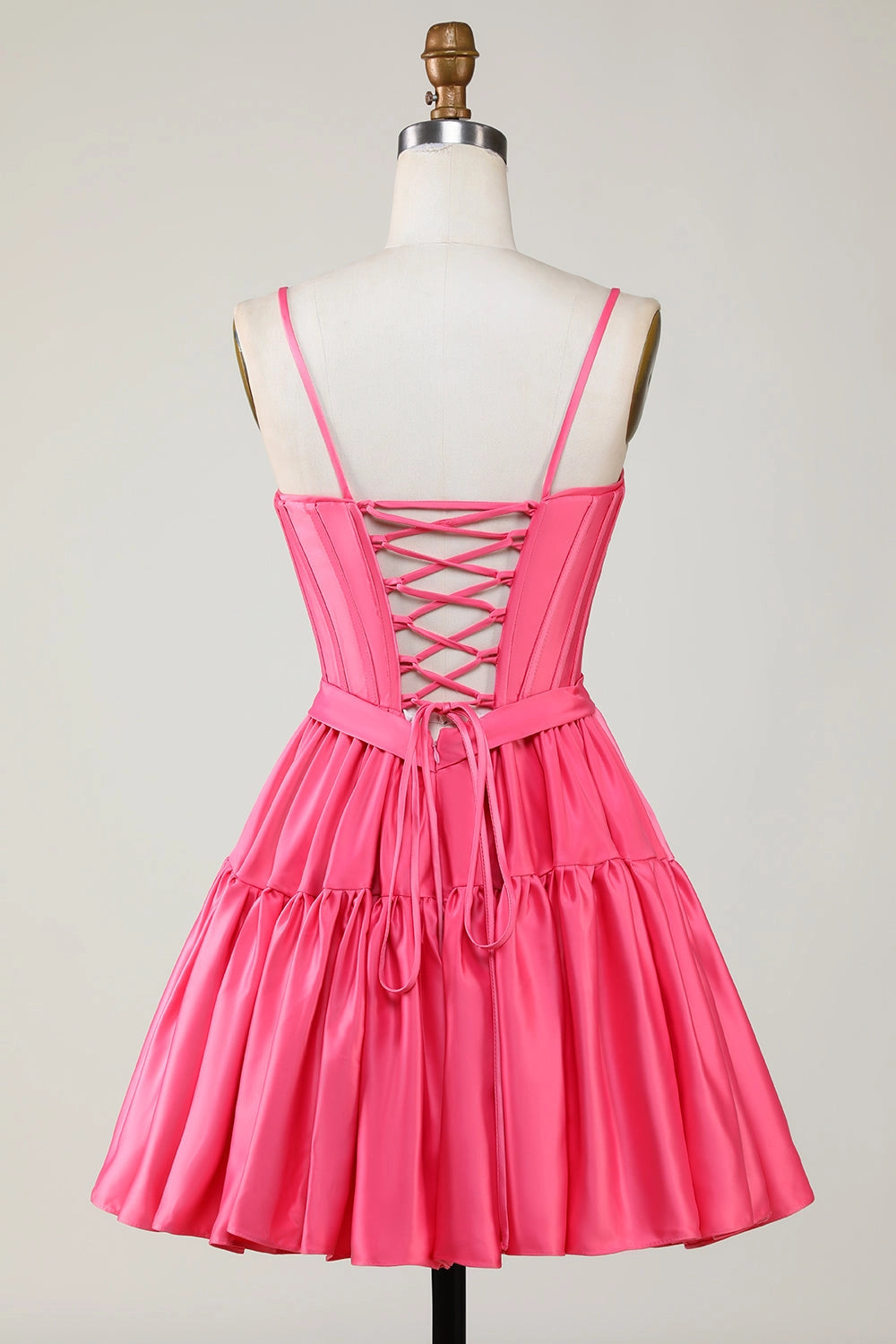 Black A-Line Scoop Spaghetti Strap Lace Up Back Mini Homecoming Dress