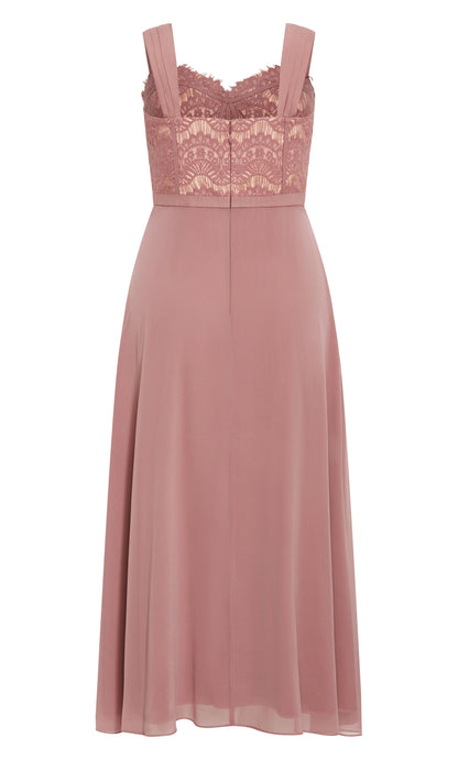 Dusty Rose Lace Chiffon Maxi Plus Size Wedding Guest Dress