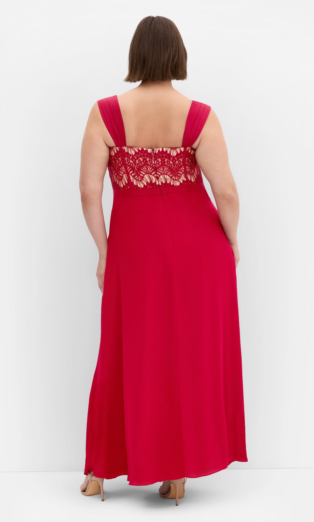 Dusty Rose Lace Chiffon Maxi Plus Size Wedding Guest Dress