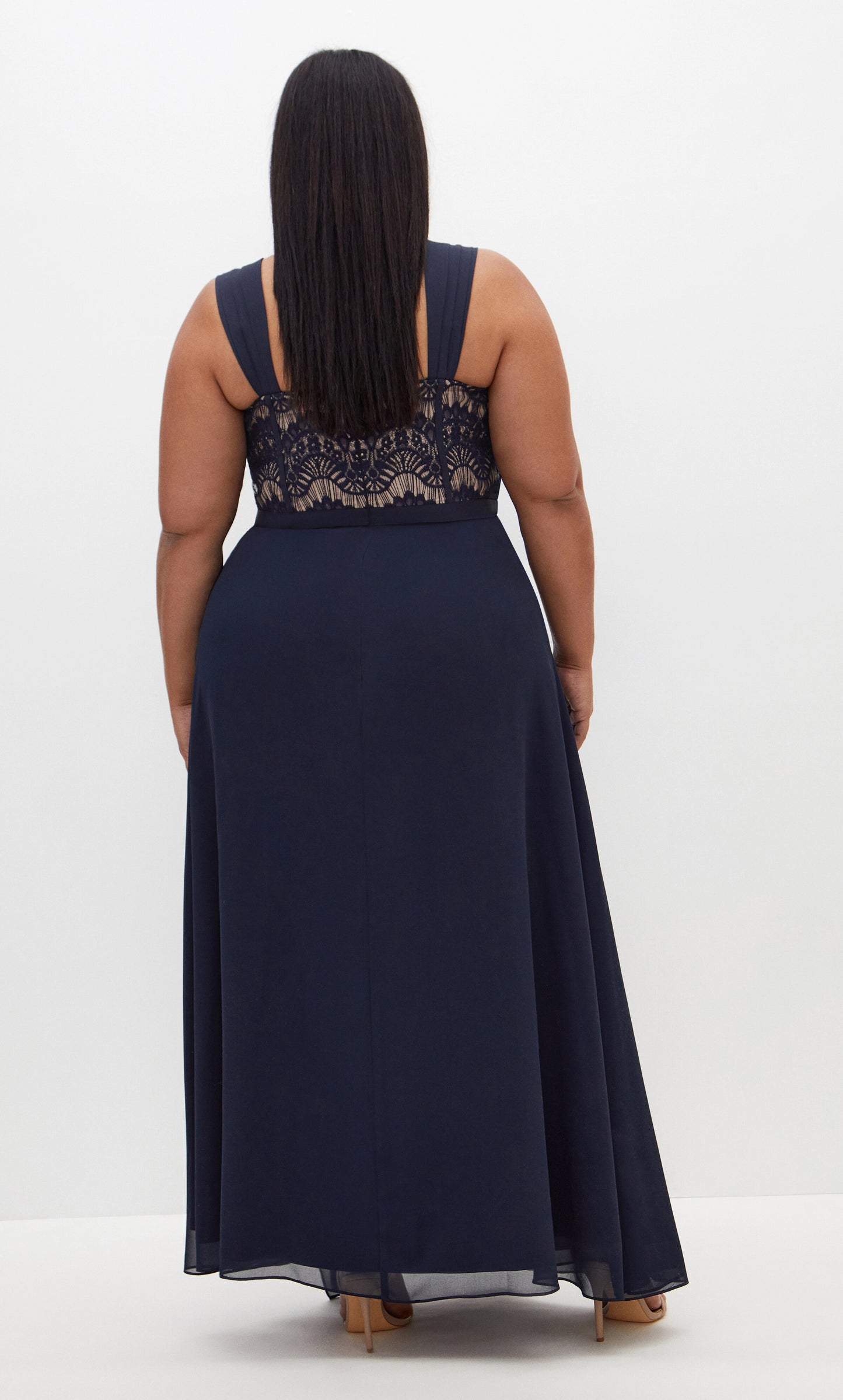 Dusty Rose Lace Chiffon Maxi Plus Size Wedding Guest Dress