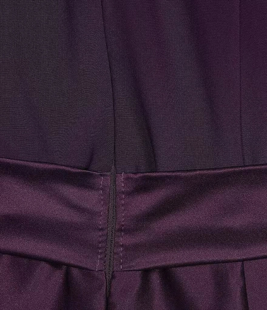 Dark Purple Satin Wrap V‑Neck Elbow Length Sleeve Maxi Plus Size Mother of the Bride Dress