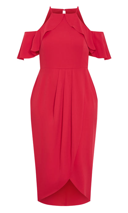 Chic Sheath Halter Cold‑Shoulder Flutter Sleeve Keyhole‑Back Midi Plus Size Wedding Guest Dress