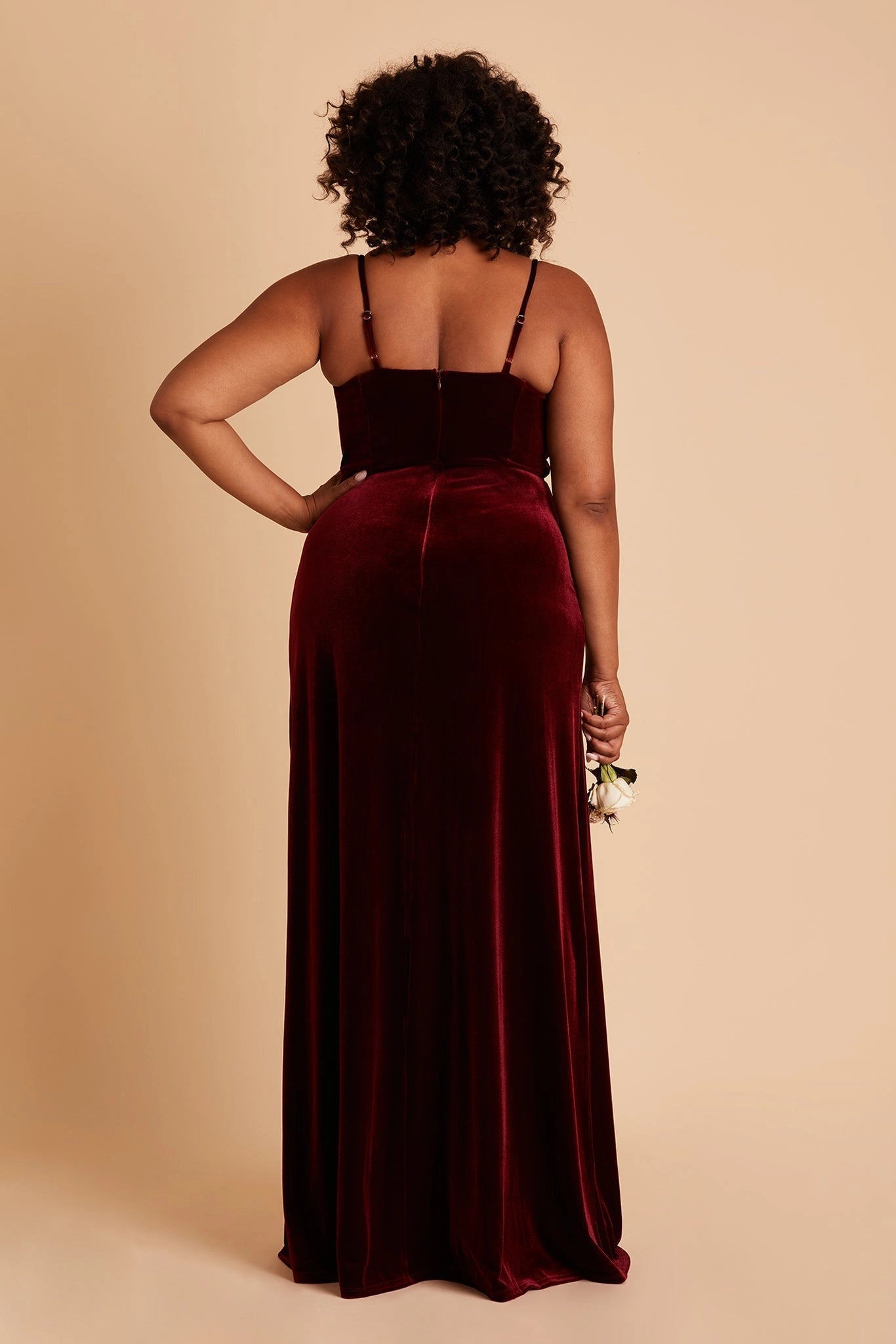 RoselleDress plus size velvet formal dress adjustable spaghetti strap zipper back rear view