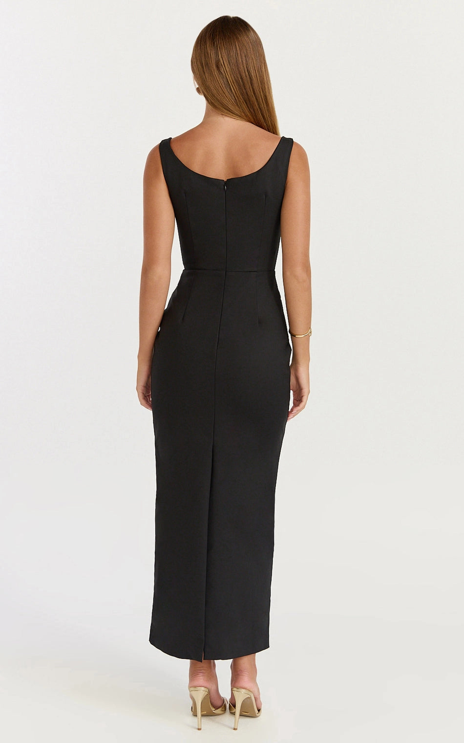 Roselledress sleeveless formal dress plus size scoop low back invisible zipper back slit maxi wedding guest dress back view