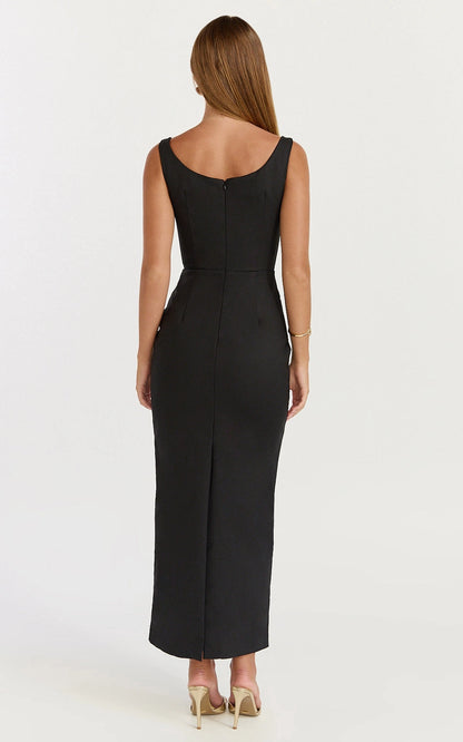 Roselledress sleeveless formal dress plus size scoop low back invisible zipper back slit maxi wedding guest dress back view