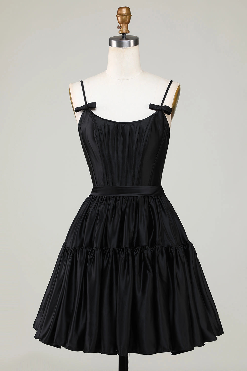 Black A-Line Scoop Spaghetti Strap Lace Up Back Mini Homecoming Dress