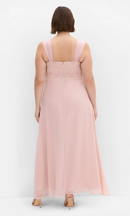 Dusty Rose Lace Chiffon Maxi Plus Size Wedding Guest Dress