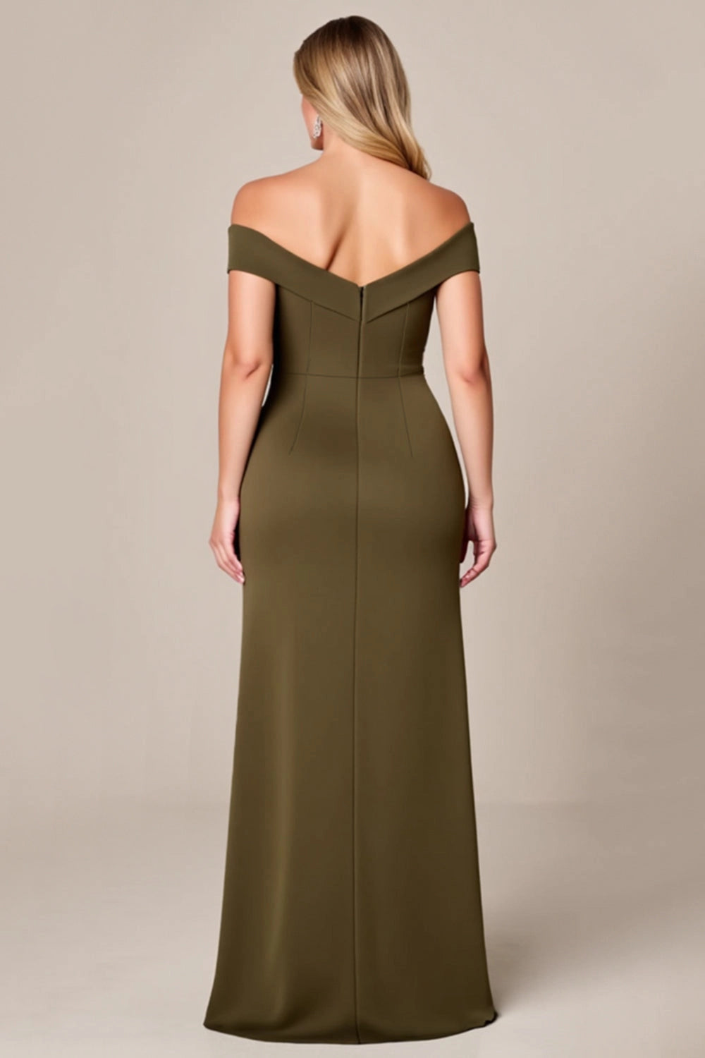 Roselledress crepe plus size formal dress back view, off-shoulder solid back zipper closure sleek mermaid evening gown