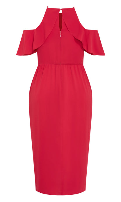 Chic Sheath Halter Cold‑Shoulder Flutter Sleeve Keyhole‑Back Midi Plus Size Wedding Guest Dress