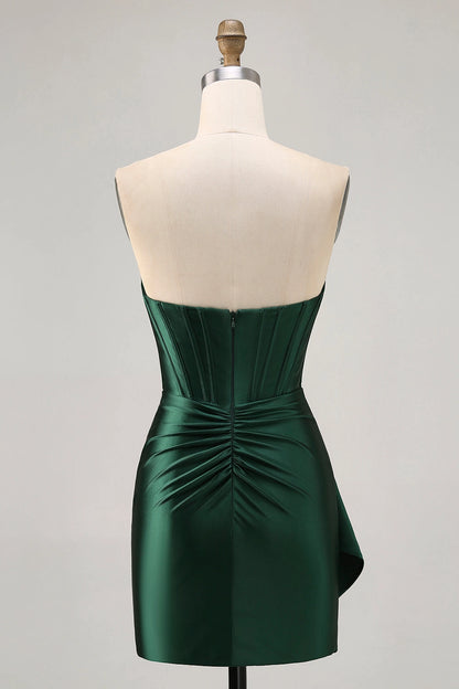 Roselle Dress dark green two piece party dress strapless corset plain back ruched mini homecoming dress rear view