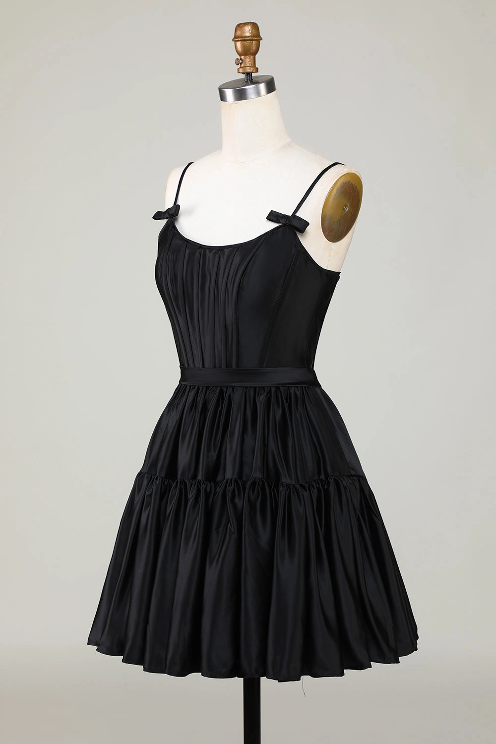 Black A-Line Scoop Spaghetti Strap Lace Up Back Mini Homecoming Dress