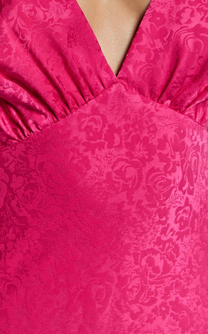 Satin Jacquard V Neck Sleeveless Cutout Back Midi Plus Size Wedding Guest Dress