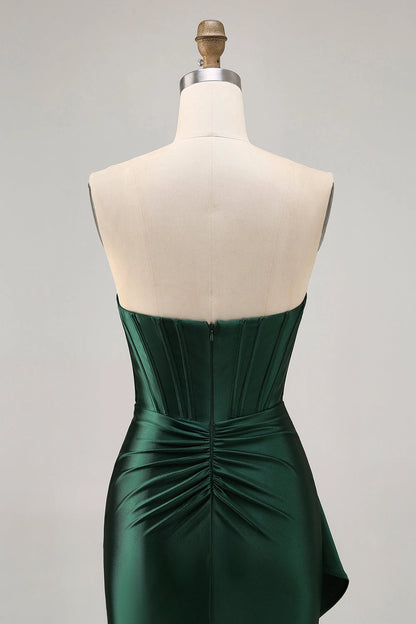 Emerald Green Sheath Strapless Tube Plain Back Cutout Mini Homecoming Dress