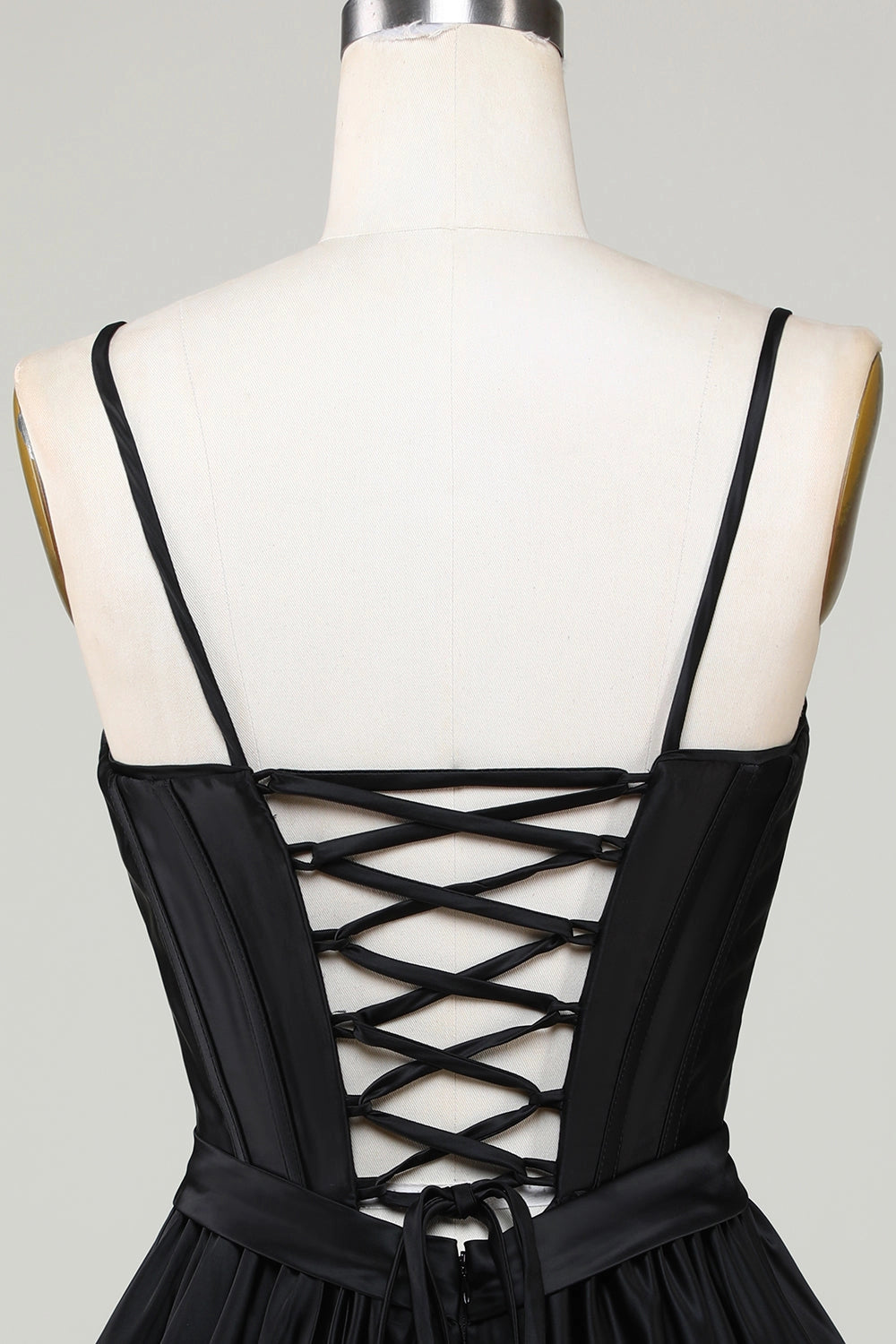 Black A-Line Scoop Spaghetti Strap Lace Up Back Mini Homecoming Dress