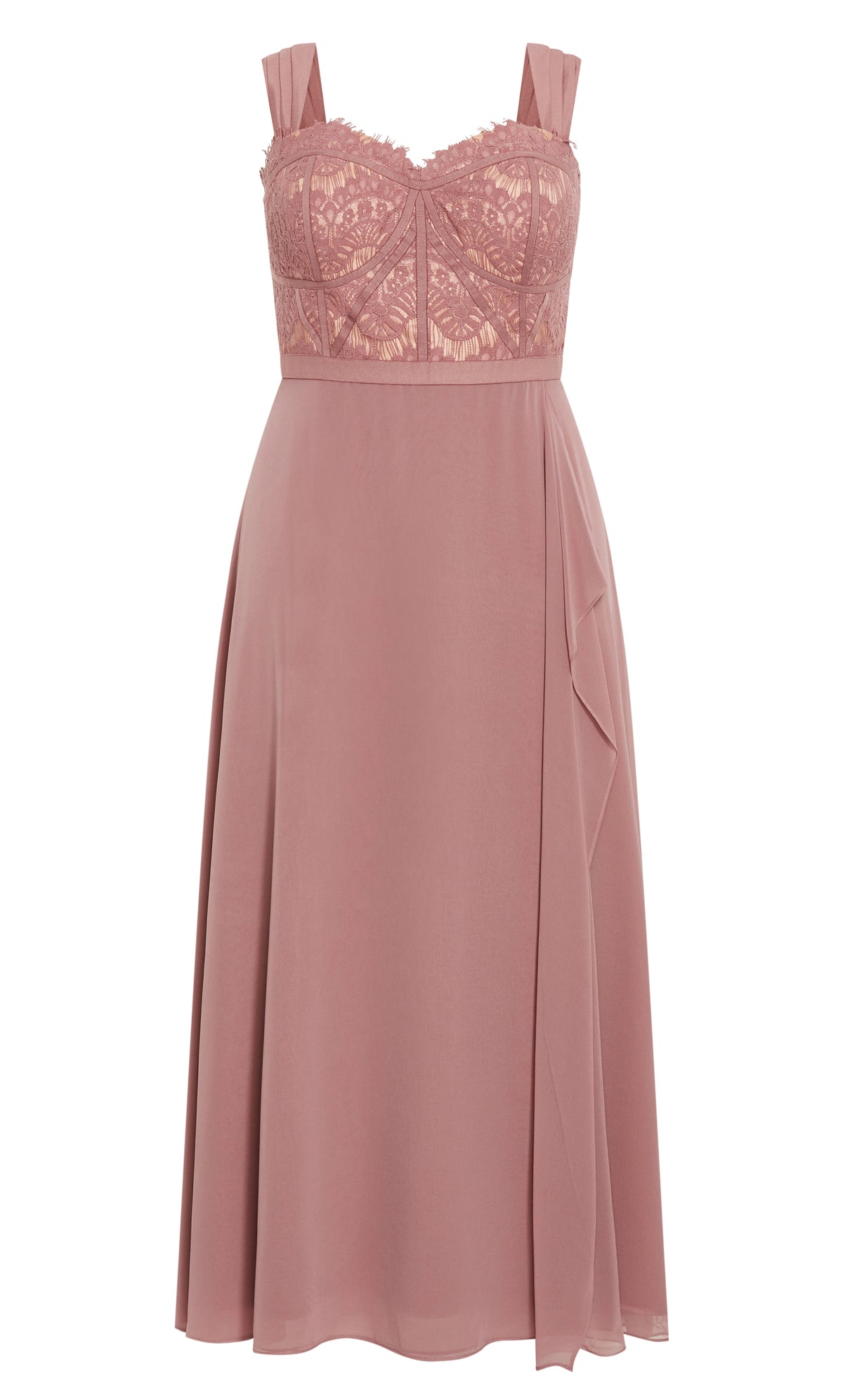 Dusty Rose Lace Chiffon Maxi Plus Size Wedding Guest Dress