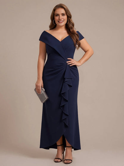 RoselledressTeal Green Plus Size Elegant Off‑Shoulder Ruffle Sleeve Mermaid Maxi Mother of the Bride Dress