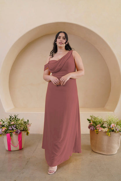Elegant A-Line Draped One Shoulder Zipper Back Floor Length Bridesmaid Dress