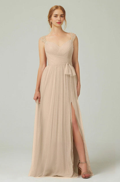Plus Size Romantic A-Line Sweetheart Sleeveless Illusion Back Long Beaded Bridesmaid Dress