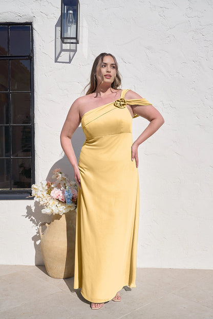 Elegant Sheath One Shoulder Floral Detail Zipper Back Plus Size Maxi Bridesmaid Dress