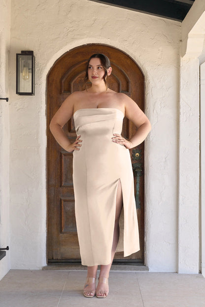 Elegant Sheath Straight Neck Strapless Zipper Back Plus Size Wedding Guest Dress