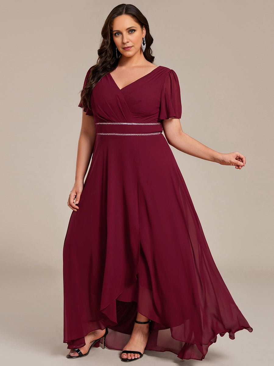 Elegant Plus Size A-Line V-Neck Flutter-Sleeve V-Back Maxi Mother of Bride Dress