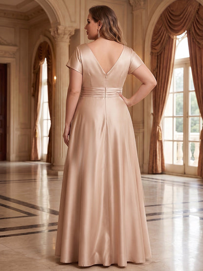 Roselledress satin formal dress deep v back vertical center zipper back view