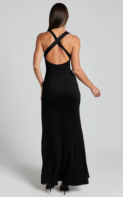 Roselledress halter formal dress plus size criss cross open back bodycon party dress back view