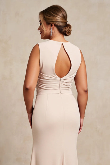 Champagne Mermaid Bateau Sleeveless Keyhole Floor-Length Plus Size Wedding Guest Dress