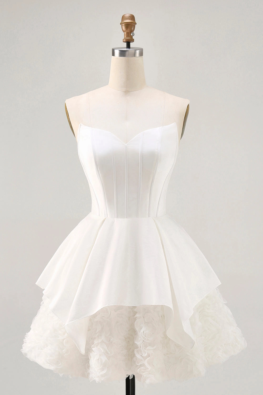 White A-Line Sweetheart Strapless Sheer Back Mini Homecoming Dress