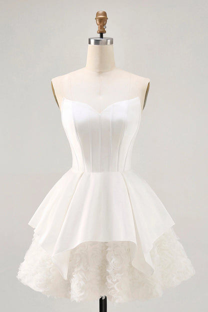 White A-Line Sweetheart Strapless Sheer Back Mini Homecoming Dress