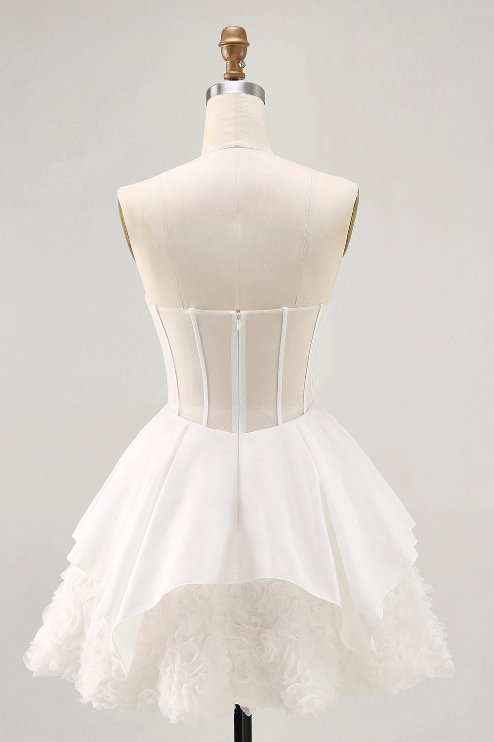 White A-Line Sweetheart Strapless Sheer Back Mini Homecoming Dress