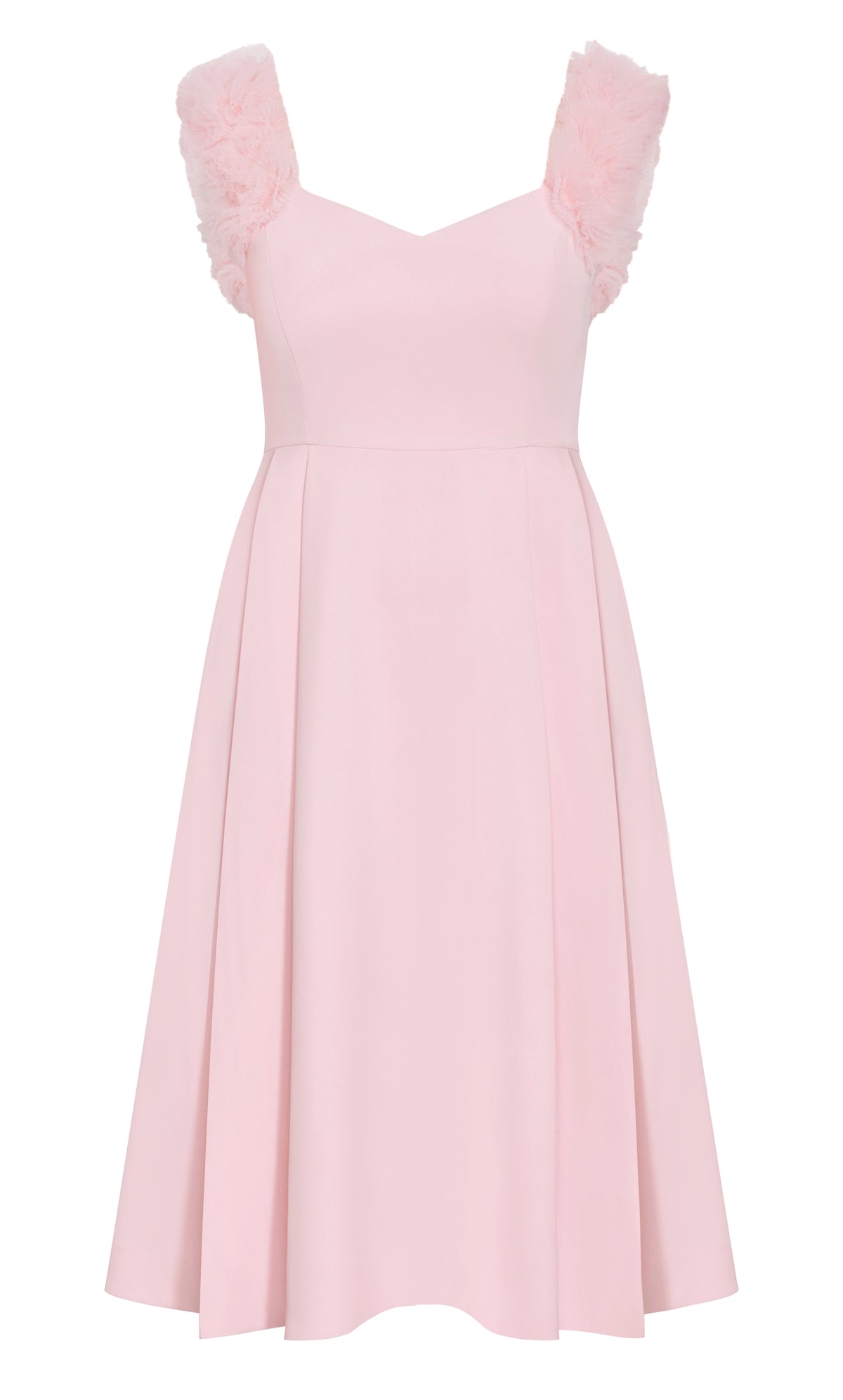 Blush Pink Tulle Ruffle Strap Midi Plus Size Wedding Guest Dress