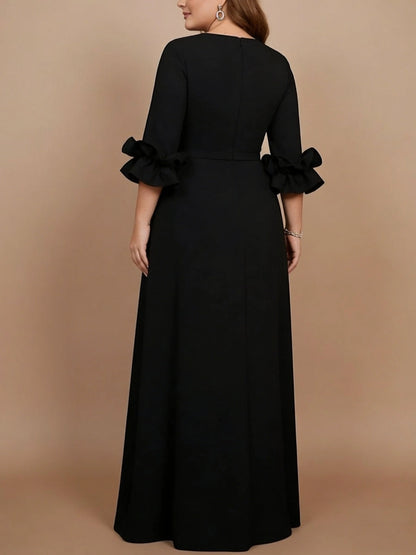 roselledress solid zipper back black matte fabric plus size wedding guest long dress
