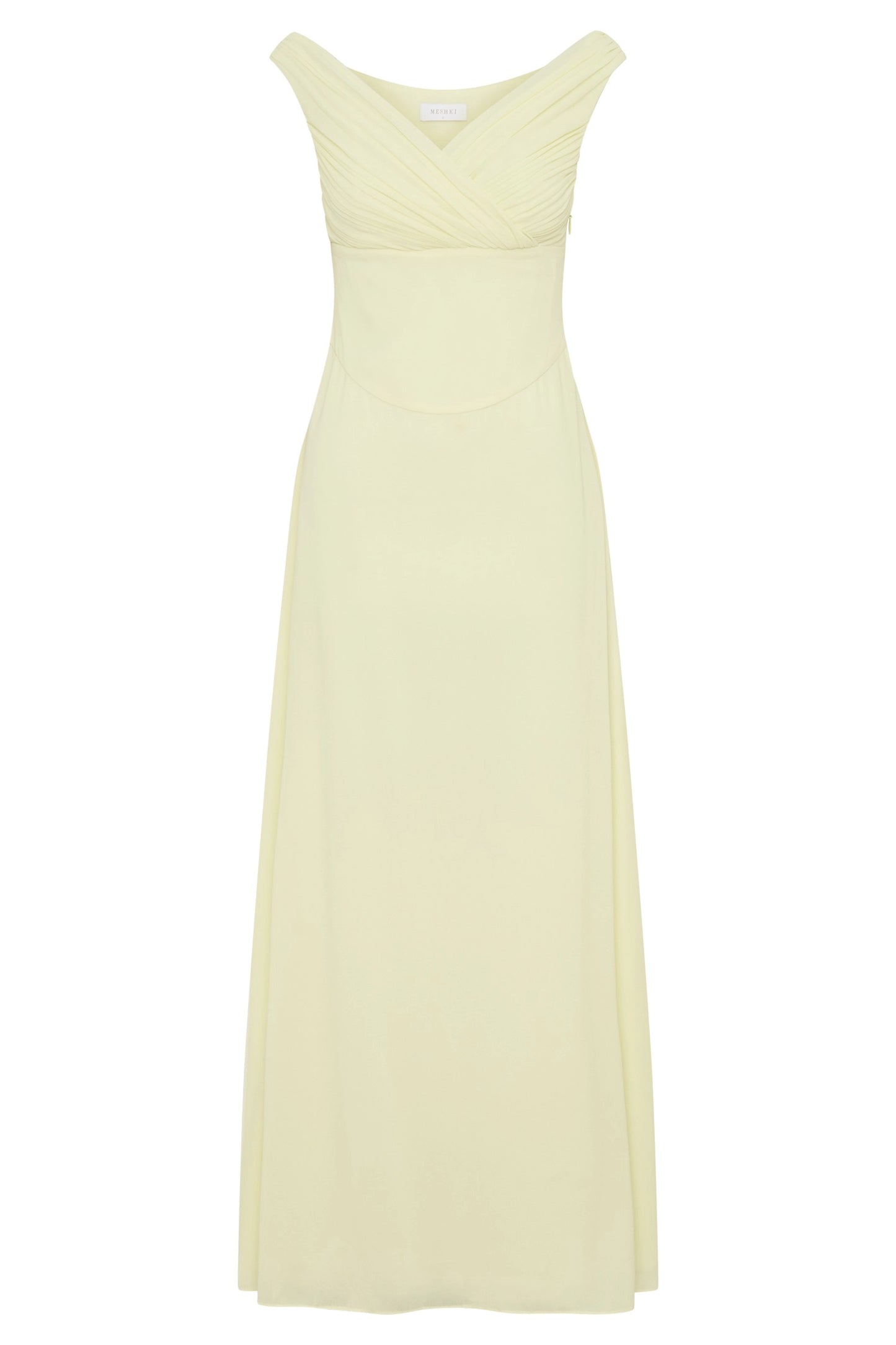 Pale Yellow Chiffon Off‑the‑Shoulder V‑Neck Maxi Plus Size Wedding Guest Dress
