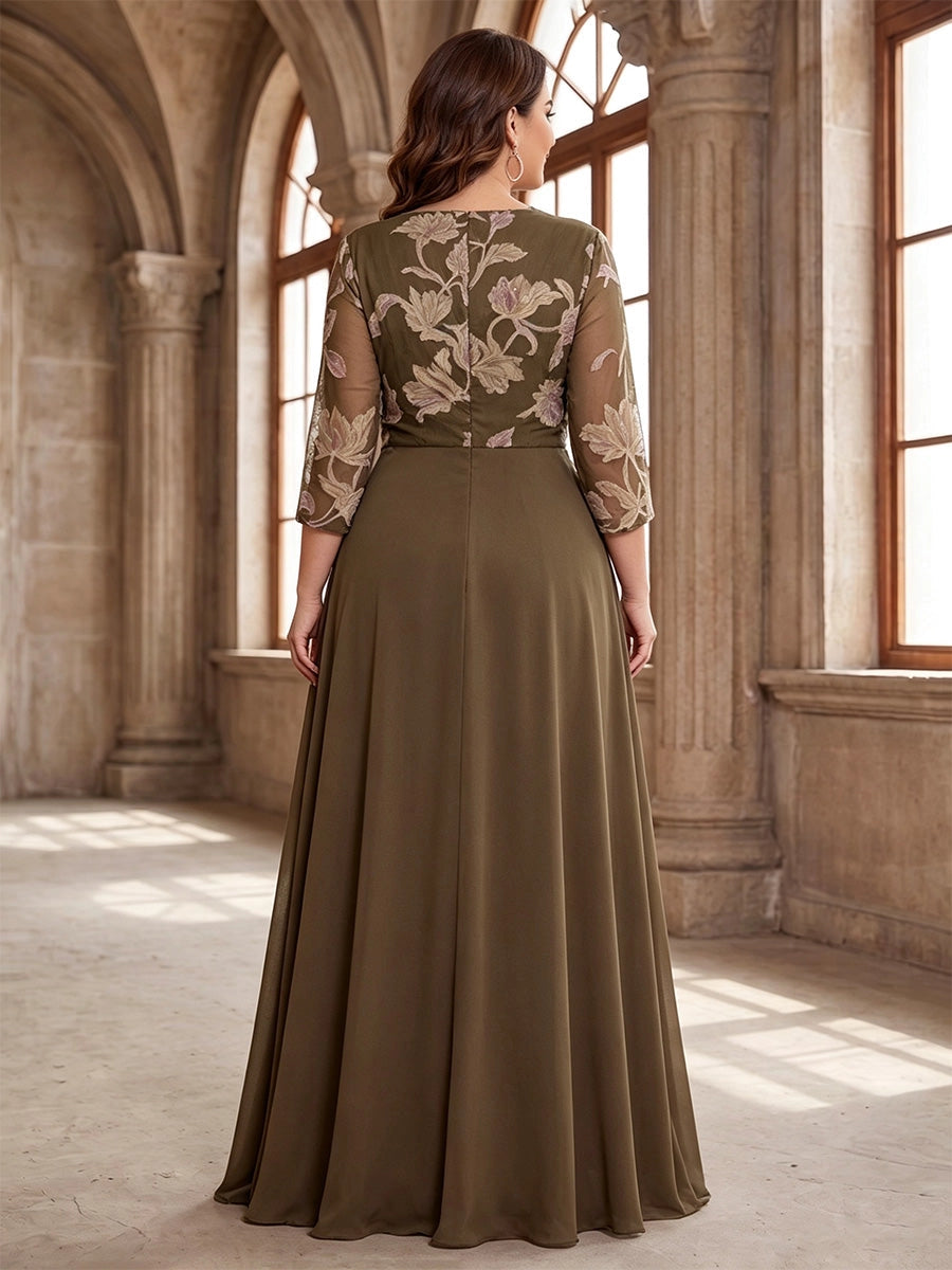 Roselledress chiffon formal dress floral embroidered back vertical zipper back view