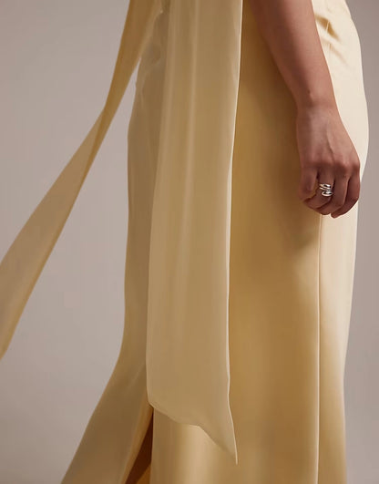 Elegant Mermaid Halter Cape‑Strap Open‑Back Slit Maxi Plus Size Wedding Guest Dress