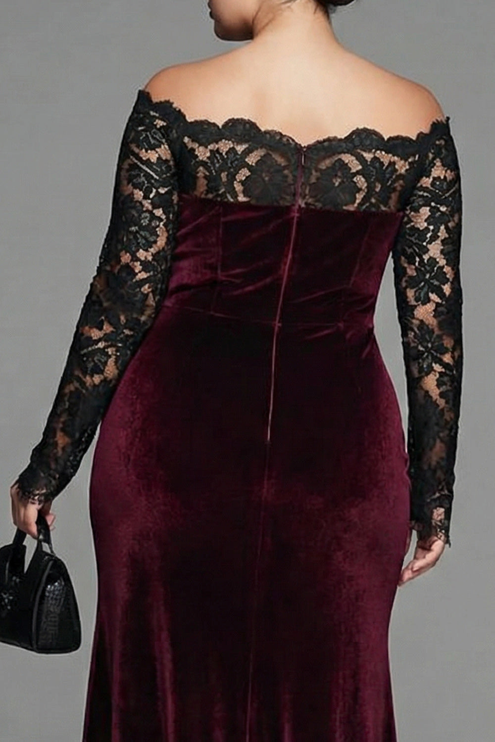 Mermaid Velvet Off The Shoulder Lace Long Sleeve Zipper Back Maxi Plus Size Wedding Guest Dress