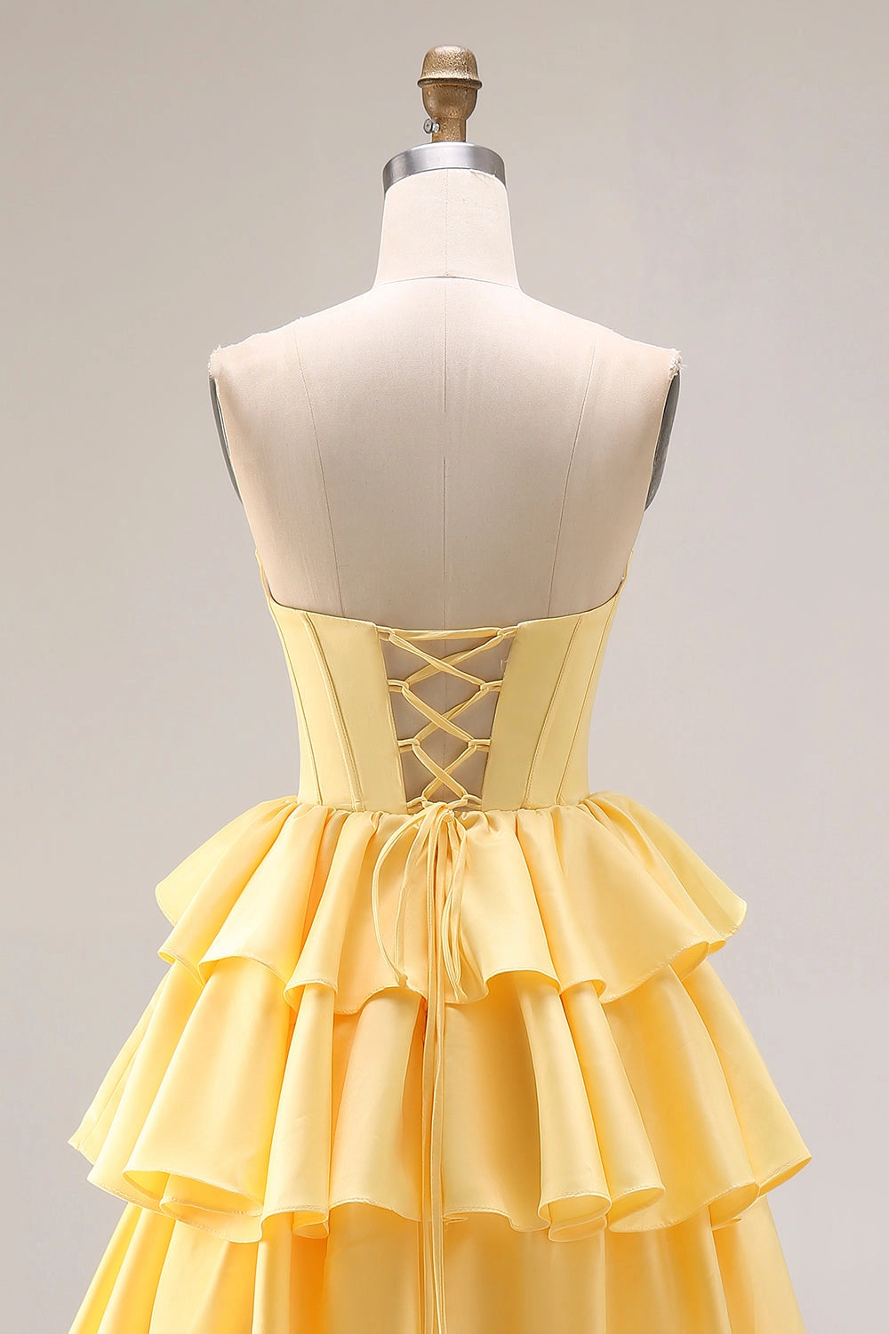 Yellow Ballgown Strapless Tube Sleeveless Lace Up Back Maxi Prom Dress