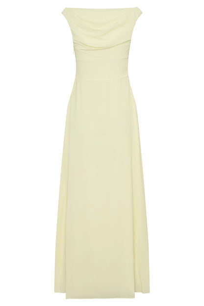 Pale Yellow Chiffon Off‑the‑Shoulder V‑Neck Maxi Plus Size Wedding Guest Dress