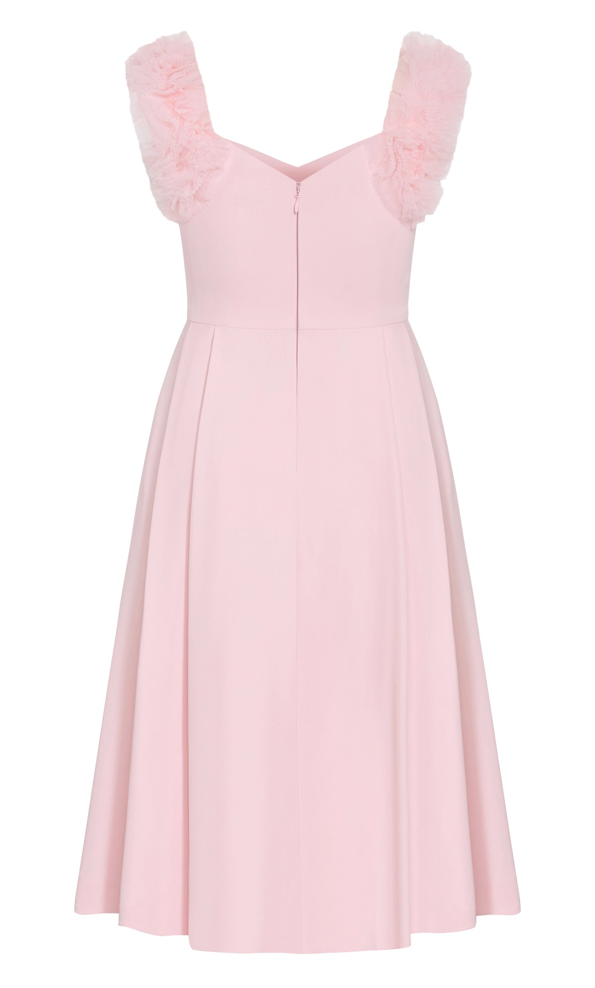 Blush Pink Tulle Ruffle Strap Midi Plus Size Wedding Guest Dress