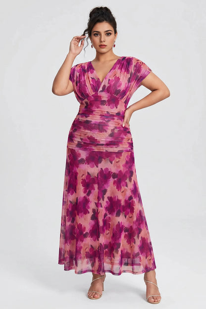 Chic Plus Size A‑Line Surplice‑V Flutter‑Sleeve Ruched‑Back Midi Mother Of Bride Dress